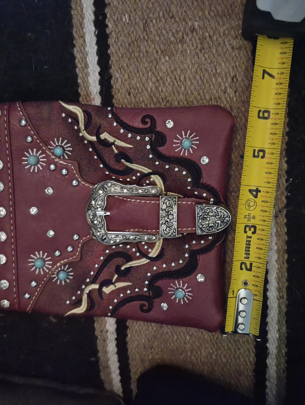 Embellished Red Western-Style Crossbody Bag with Decorative Buckle